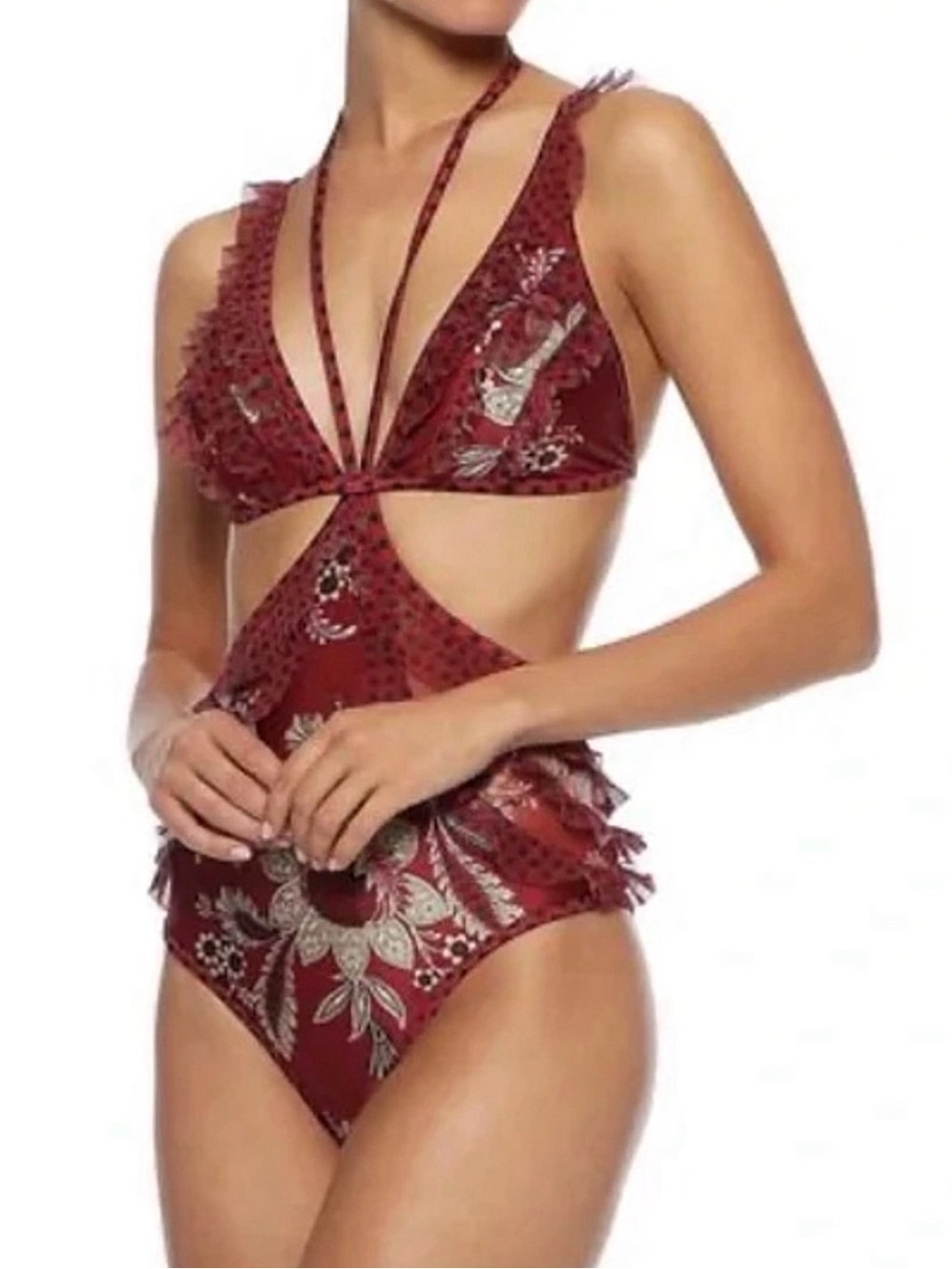 Zimmermann Juno Ruffle Floral Spliced
Swimsuit